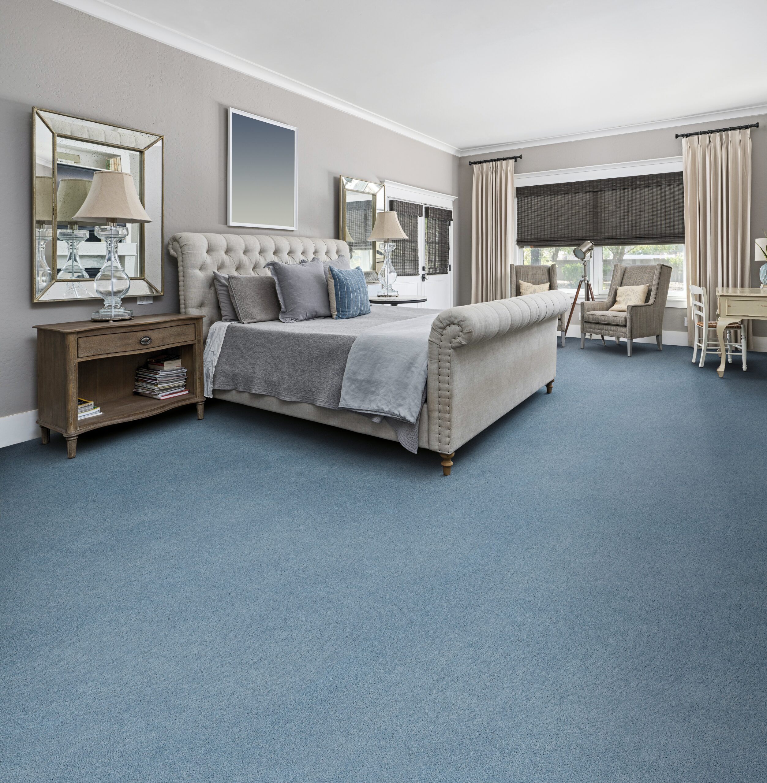 Photo of a modern looking master bedroom.